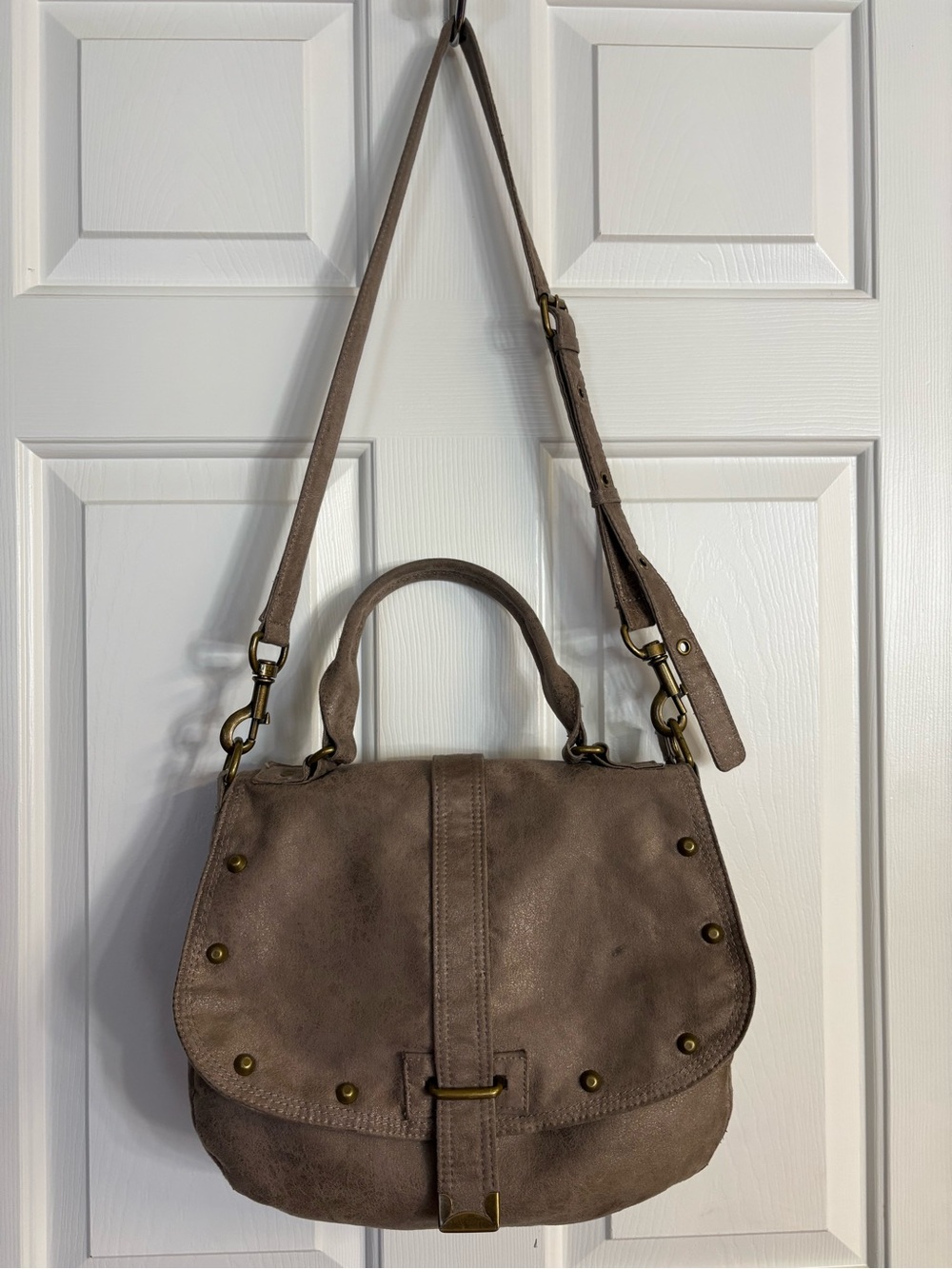 Matt & Nat “Sasha” Taupe Suede Satchel with Adjustable Strap